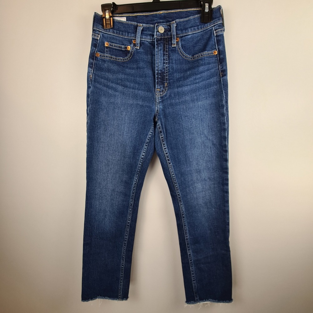 Gap Vintage Slim High Rise Jeans 26 2 Short Dark Wash Blue Raw Hem Petite